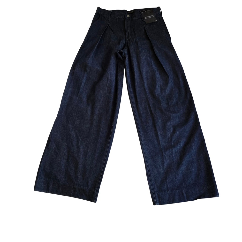 Banana Republic High-Rise Relaxed Wide Leg Pleated Jeans Dark Indigo 28 NWT